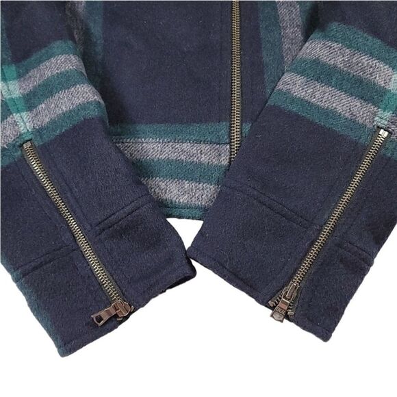 GAP- Plaid Moto Cropped Jacket Green Blue Wool Blend Quilted Lined, Size XS - Picture 9 of 15